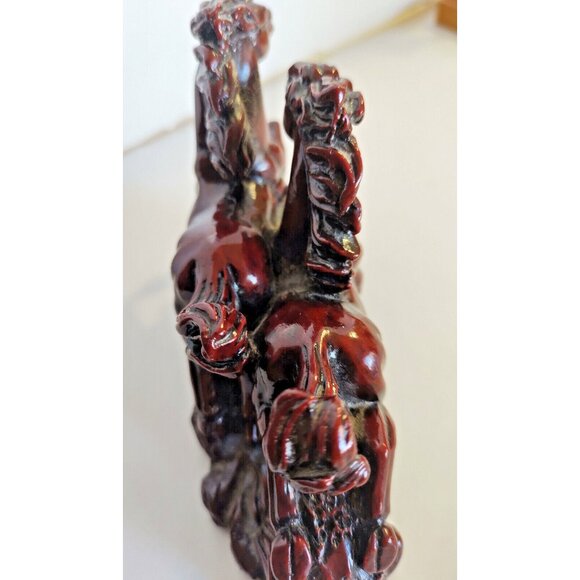 Vintage Large Chinese Carved Cinnabar Feng Shui  2 Running Horses Figurine - Picture 7 of 10